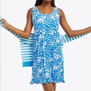 New Draper James Ruffle Nightie in Blue Floral Shadow Dress Women's Size S M